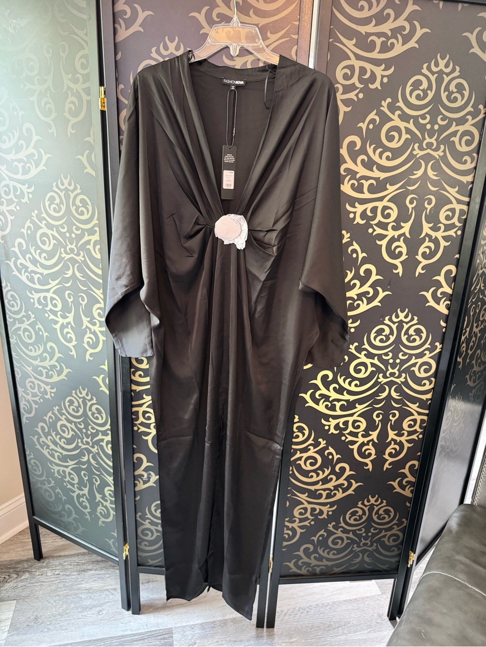 Fashion Nova Black Maxi Dress with Front Knot Accent